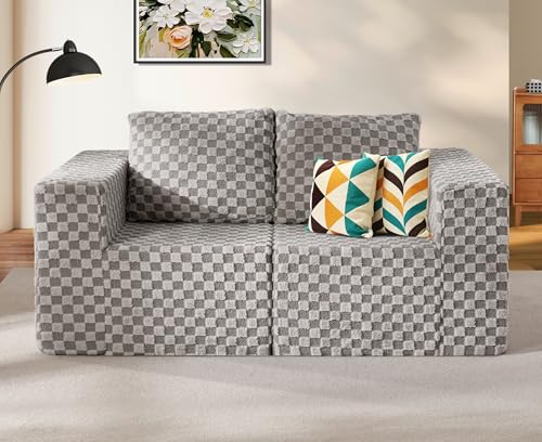 Hobestluk 2 Seater Modular Couch with Deep Seat Oversized Sectional Sofa | PLUSH GREY,Loveseat,Cozy Fabric,Memory Foam,No Assembly,Cloud Chair,With Pillows,For Livingroom Bedroom,Free Combination - color: Light Grey, size: Loveseat