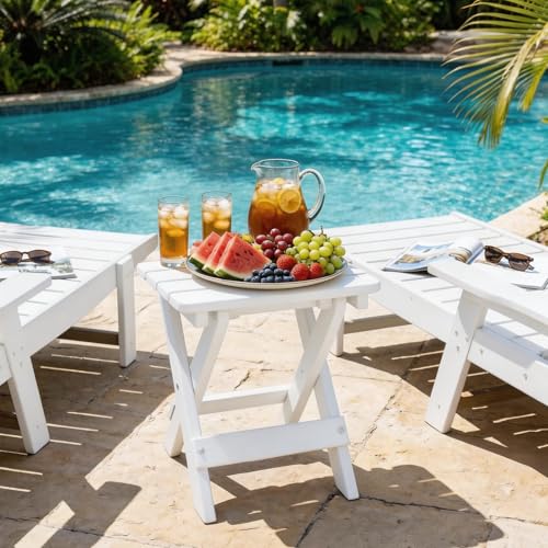 Folding Outdoor Side Table,Small HDPE Patio Table,All-Weather Compact Portable End Table for Patio,Porch,Pool,White,11.8" D x 15.7" W x 15.7" H - color: White