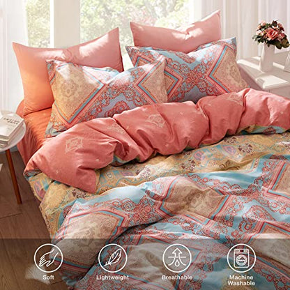 SAPHREAS Twin Size Bohemian Duvet Cover Set 2pcs Pink Cotton Boho Bedding Comforter Cover Set Blue 1 Duvet Cover 1 Pillow Sham - color: Celia, size: Twin (68"x90")