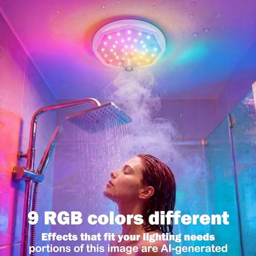 Motion Sensor Ceiling Light, Rechargeable Shower Light for Closet | 3CCT and RGBW, Magnetic, Remote,15000mAh Battery Operated Bathroom Mood Shower Overhead Lighting For Wall Shed Hallway Stairs