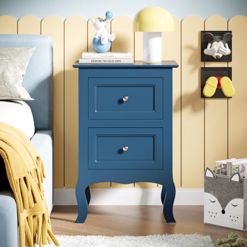 Bonnlo Blue Nightstand Set of 2, Blue Night Stands with Drawers for Bedroom, Kids Room, Living Room, Wood, 15.75" W x 11.8" D x 23.6" H - color: Navy Blue