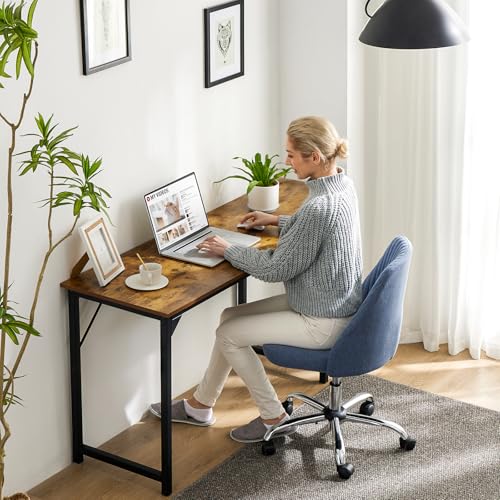 Sweetcrispy 40-Inch Small Computer Desk for Bedroom, Brown | Gaming Writing Work and Study Desk for Home Office, Sturdy Metal Frame and Compact Modern Design with X-Shaped - color: Rustic Brown, size: 40-Inch