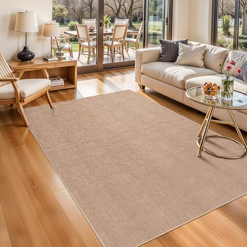 4x6 Jute Area Rug Washable: Non-Slip Indoor Floor Mat for Entryway Kitchen | Thin Low Pile Durable Braided Woven Carpet for Living Room Dining Room Bedroom - Farmhouse Textured Classic Decor (Beige,4x6) - color: Beige, size: 4' x 6' (Rectangular)