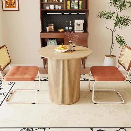 31.5" Round Dining Table for 2 People, Small Kitchen Dinner Table with Fluted Wood Base, Farmhouse Circle Dining Tables for Home, Kitchen, Dining Room, Living Room (Nature) - color: Natural
