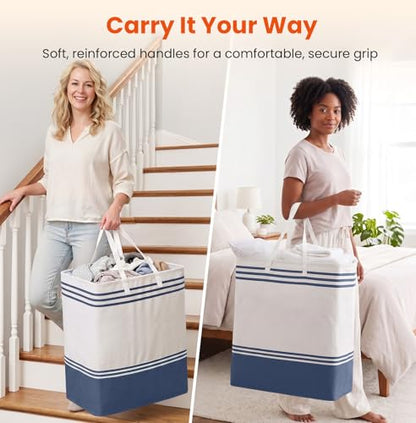 TranquilRelax 3-Pack Laundry Basket, Laundry Hamper, Blue-125L | Freestanding＆Water-Resistant Laundry Hamper, Collapsible Tall Clothes Hamper with Carry Handles for Clothes, Laundry Basket - color: Blue, size: 125L