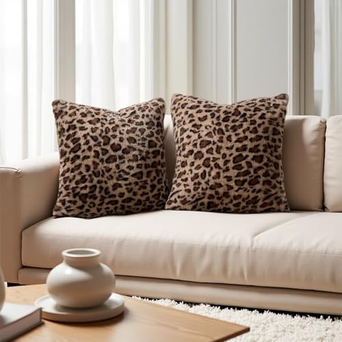 Cheetah Pillow Covers 20x20, Faux Fur Leopard Pillow Covers Set of 2, Soft Fluffy Double-Sided Decorative Cheetah Print Throw Pillowcases for Couch Sofa and Room Decor - size: 20" x 20" (Pack of 2)