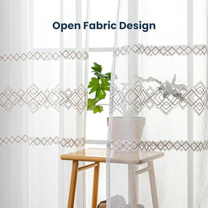SLEEP ZONE Sheer Curtains for Living Room and Bedroom, Embroidered Sheer Curtains White Sheer Curtain 42 × 72 inches Long of 2 Panels, Off-White Lattice - color: White Lattice, size: 42"W×72"L
