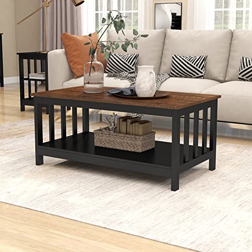 ChooChoo Farmhouse Coffee Table Living Room with Shelf, 40 Inch | With Shelf, Living room， Brown - color: Espresso, size: 22"D x 39.9"W x 18.1"H