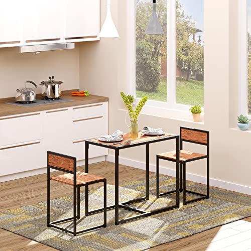 HOMCOM Small Dining Table Set for 2 Compact for Small Spaces, Rustic Brown | Kitchen Table and Chairs Set, Compact Dining Sets, Breakfast Nook - color: Rustic Brown