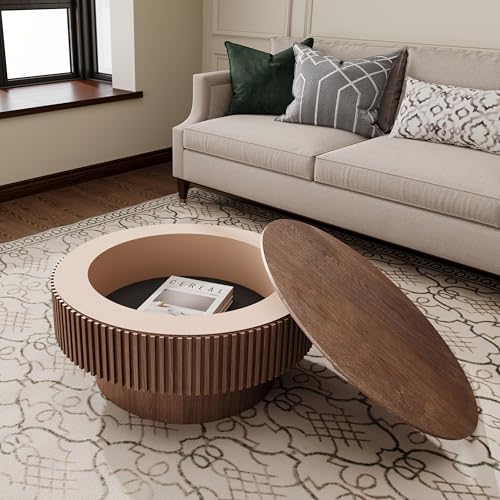 JUSTONE 31.5" Round Coffee Table,Farmhouse Wood Coffee Table with Storage for LivingRoom,Apartment,Office,Walnut - color: 31.5'' - Walnut-6