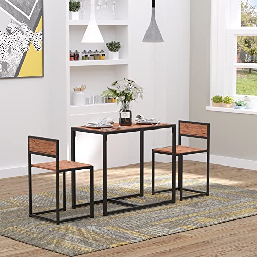 HOMCOM Small Dining Table Set for 2 Compact for Small Spaces, Rustic Brown | Kitchen Table and Chairs Set, Compact Dining Sets, Breakfast Nook - color: Rustic Brown