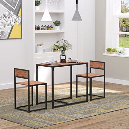 HOMCOM Small Dining Table Set for 2 Compact for Small Spaces, Rustic Brown | Kitchen Table and Chairs Set, Compact Dining Sets, Breakfast Nook - color: Rustic Brown