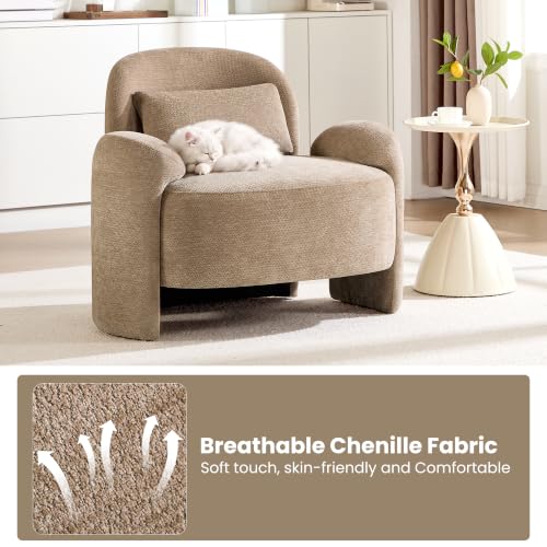 Accent Chair for Living Room, Modern Chenille Fabric Lounge Reading Sofa Chair with Lumbar Pillow, Upholstered Arm Chairs for Bedroom, Office, Brown - color: Brown