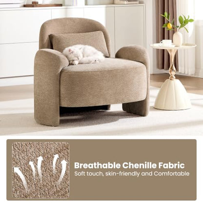 Accent Chair for Living Room, Modern Chenille Fabric Lounge Reading Sofa Chair with Lumbar Pillow, Upholstered Arm Chairs for Bedroom, Office, Brown - color: Brown
