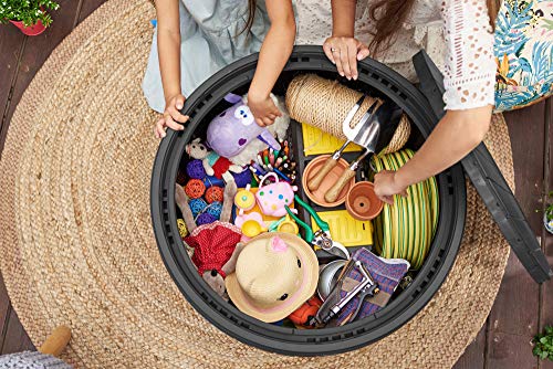 Keter Circa 37 Gallon Wood Panel Style Round Outdoor Deck Box and Storage Table, Grey - color: Grey