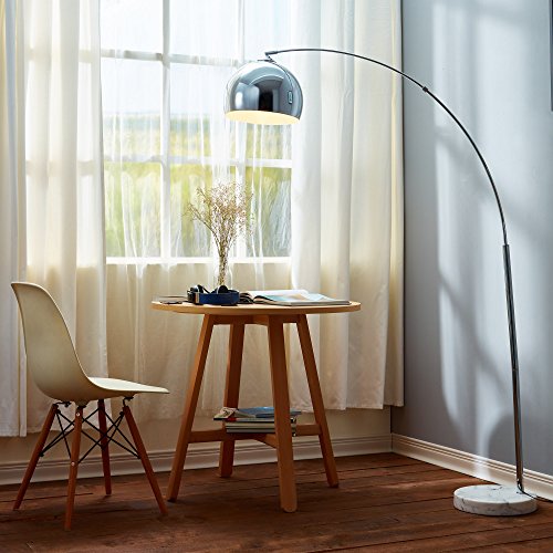 Teamson Home Arquer 68.1" Arc Floor Lamp for Living Rooms, Home Offices, Dining Rooms, Bedrooms with Faux White Marble Base and Chrome Bell Shade - color: Chrome
