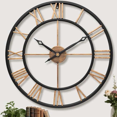 36 Inch Extra Giant Oversized Large Wall Clocks for Living Room Decor,Big Vintage Gold Roman Numerals Decorative Metal Wall Clocks for Bedroom, Kitchen, Office,Housewarming Gift - color: Vintage Gold, size: 36 inch