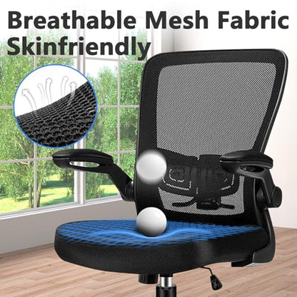 Desk Chairs with Wheels, Ergonomic Mesh Office Chair Adjustable Height and Swivel Lumbar Support Home Office Chair with Flip Up Armrests (8PK) - color: Black, size: 8PK