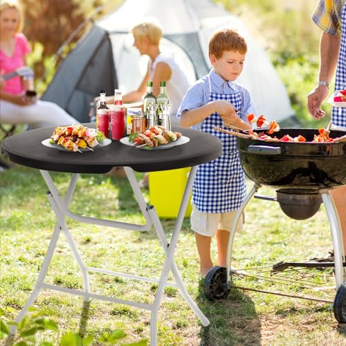 31.5 Inch Round Folding Table with Carry Handle, Black | Portable, Heavy Duty, Plastic, Utility Table, Steel Legs, Party, Dining, Wedding, Camping, Picnic, Indoor, Outdoor Event - color: Black, size: 31" Diameter