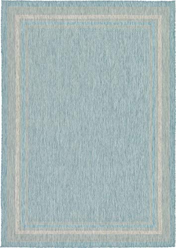 Unique Loom Outdoor Border Collection 부분 러그 - 부드러운 테두리 (2.4m x 3.9m(8피트 x 11피트 4인치) 직사각형, 아쿠아마린/아이보리) - color: 아쿠아마린/아이보리, size: 8' x 11'4" (Rectangular)