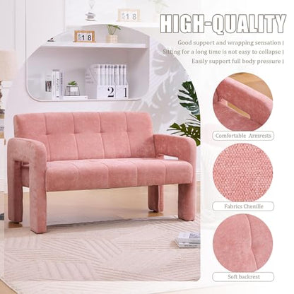 46.8" Modern Compact Loveseat, Chenille Upholstered Sofa with Dual Armrests - Small Two-Seater Lounge Couch for Small Spaces, Living Rooms, Bedrooms (Pink) - color: Pink