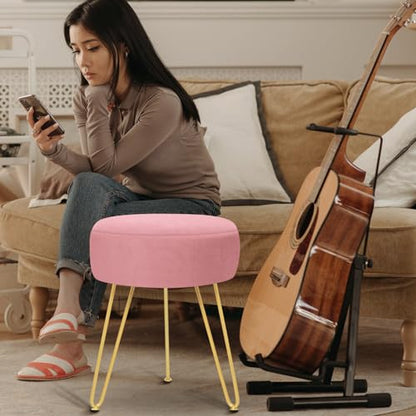 GERANT Multifunctional Vanity Stools - Velvet Round Ottoman Modern Dressing Stool -Upholstered Footrest Stool - Side Table Footstool with Golden Metal Leg for Living Room, Bedroom (Pink) - color: Pink