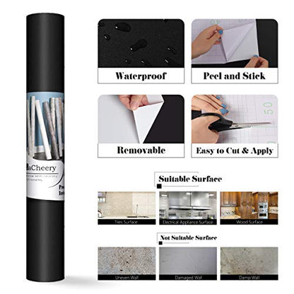 LaCheery 15.8"x276" Matte Black Contact Paper Peel and Stick Wallpaper Black Wall Paper Peel and Stick Modern Removable Self Adhesive Wallpaper for Bathroom Walls Kitchen Cabinets Drawers Desk Shelves - color: Black, size: 15.8" x 276"
