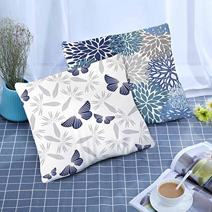 COMMINY Blue Grey Pillow Covers 16x16 Set of 6 Decorative Daisy Flower Throw Pillow Cover for Couch Modern Farmhouse Cushion Pillow Case for Living Room Patio Home Decor | spring floral, wild flower bloom, decorative cushion cover, Breathable Linen, Accen