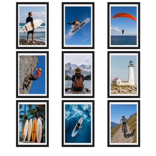 HEART ART Frame, Picture Frame Set of 9 13x19 inches with Mat for 11x17, Gallery Wall Design, Black | Gallery Wall Frame Set, Collage, Picture Frame - color: Black, size: 13x19 for 11x17
