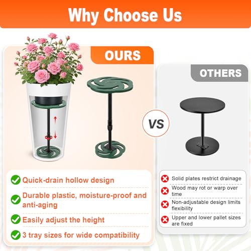 2 Pack Plant Risers for Inside Pots, 7.5-12" Rise Plastic Planter Inserts | Adjustable Height Planter Inserts for Large Pots, Pot Fillers for Tall Square Round Taper Planters (6" 8" 10" Base or Top) - size: Short Lift: 7.5-12" Rise - 2Pack