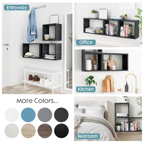 Wall Mount Shelf Set of 3, Floating Cube Shelves for Space Discovery Home and Commercial Use, Large Size Shelves Set, Cloud Atlas/Black Marble - color: Cloud Atlas, size: Set3
