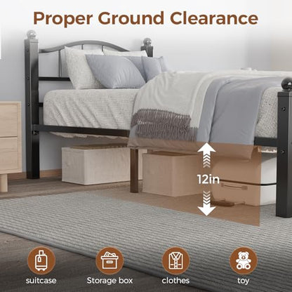 Metal Twin Bed Frames Set of 2 | Noise-Free Design, 12" Underbed Storage, Heavy Duty with Headboard, No Box Spring Needed, Tool-Free Assembly - color: Twin Set of 2 Black