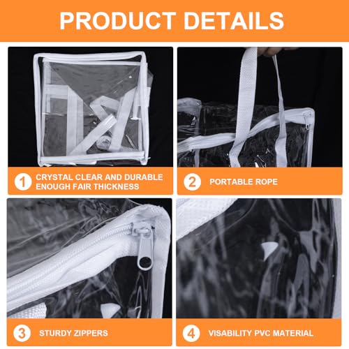 Wholelovein 6 PCS Clear Plastic Organizers 12''x12''x12'' Blanket Storage Bags with Zipper Storage Cube Tote with Reinforced Handles for Clothes Moving Supplies Linens Shoes Closet Toys Organizers - size: 6 pack