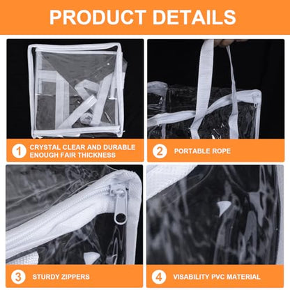 Wholelovein 6 PCS Clear Plastic Organizers 12''x12''x12'' Blanket Storage Bags with Zipper Storage Cube Tote with Reinforced Handles for Clothes Moving Supplies Linens Shoes Closet Toys Organizers - size: 6 pack