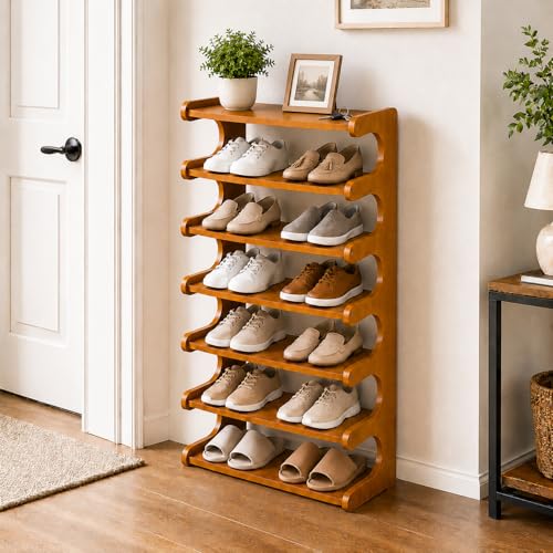 Vertical Narrow Shoe Rack, 7 Tier Shoe Storage Rack for Entryway, Free Standing Multi Layer Wooden Shoe Rack for Corridors, Bedrooms Living Room Corner And Small Spaces (7 Tier/W-50cm) - size: 7 Tier