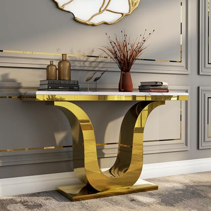 Gold Console Table, White and Gold Living Room Sofa Table, 50" Rectangle Console Table for Entryway, Living Room, Office, Foyer, Front Hall, Hallway - color: Gold