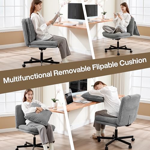 Fizzin Cross Cross Chair Memory Foam Armless with Wheels Home Office Grey - color: Grey