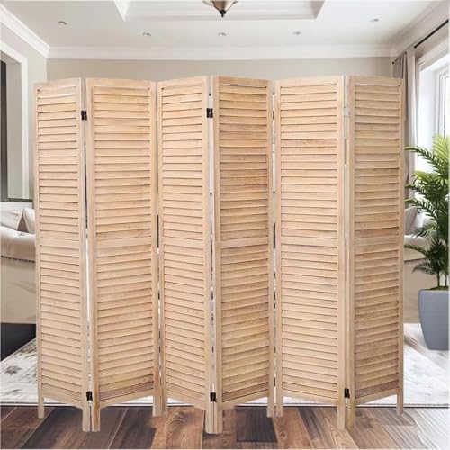 6 Panel Room Dividers and Folding Privacy Screens, Divider for Room Separation, Wood Louvered Divider Wall, Wooden Partition for Home Office Bedroom (Natural)