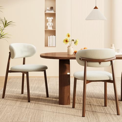 Kitchen Dining Chairs Set of 2 Modern Soft Linen Farmhouse Dining Chair with Metal Legs, Beige/Walnut - color: 18 Inch Beige/Walnut Linen
