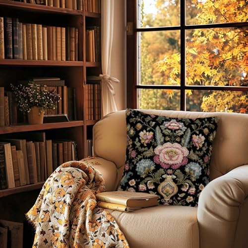 Throw Pillow Covers 18x18 Set of 2 | Vintage Baroque Floral Decorative Cushion Covers for Couch Bed | Ornate Victorian Botanical Pillow Cases for Living Room | Classic Home Decor Accent - color: Baroque Floral