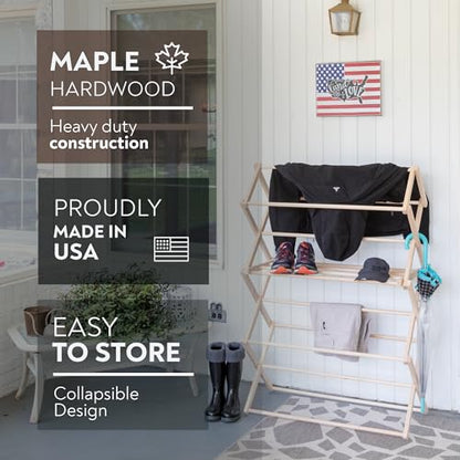 Clothes Drying Rack: Solid Maple Hard Wood Laundry Rack for Sweaters, Blouses, Lingerie & More, Durable Folding Drying Rack, Made in USA, No Assembly Needed, Large - color: Large