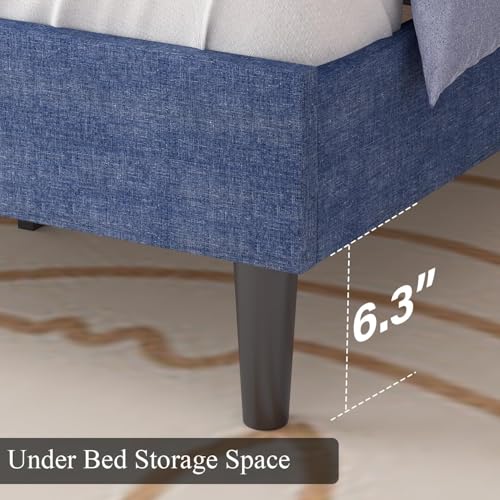 HOMBCK Full Bed Frame with Headboard, Linen Fabric Upholstered Bed Frame Full, Blue Bed Frame with Wood Slats, Button Tufted, No Box Spring Needed, Blue - color: Blue, size: Full
