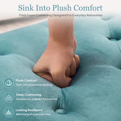 Zihanhome Velvet Storage Ottoman Bench, Button Tufted Ottoman with Hidden Storage, Upholstered Foot Rest Stool with Solid Wood Legs for Living Room, Bedroom, Entryway & Small Spaces (Mint Blue) - color: Velvet-mint Blue