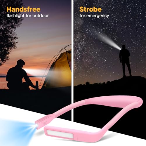 Neck Light, Stepless Dimming Reading Light for Book Lover Gifts | 3 Colors Book Light Dual Lamps, 80H Lasting, Hands-Free Knitting, Crochet, Sewing, Crafting, Crafts Gifts for Women Mom Wife - color: Pink