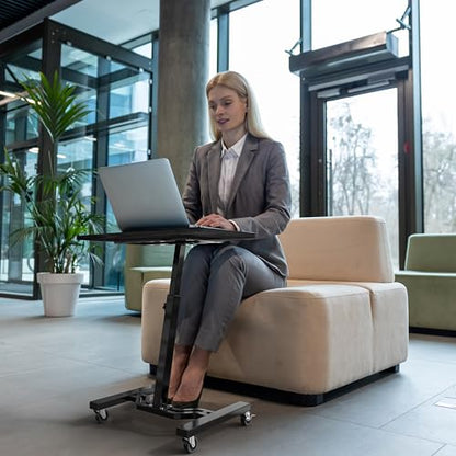 SHW Mobile Height Adjustable Laptop Rolling Cart w/Lockable Wheels, Black | Height Adjustable from 28" to 33"