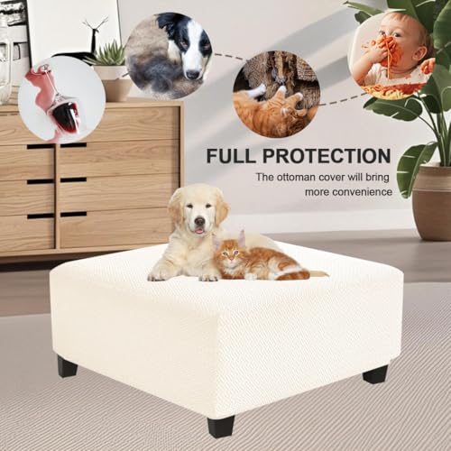 Levoberg Waterproof Square Ottoman Cover Large Square Folding Storage Ottoman Bench Slipcovers Footrest Stool Covers Oversized Ottoman Coffee Table Covers Cube with Elastic Bottom XL Beige - color: Beige, size: Square-XL