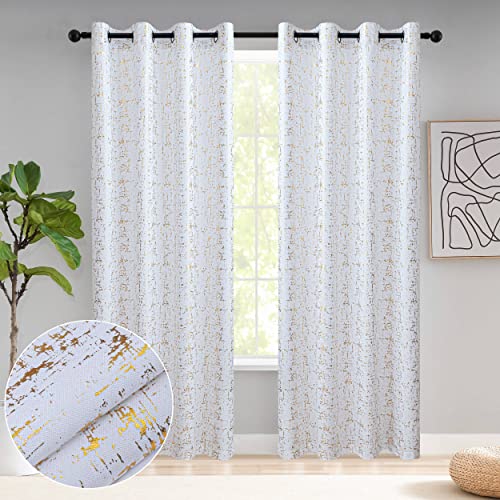 Taisier Home Gold Foil Print Linen Textured Curtains Geometric Dots Pattern Design Curtains for Nursery Toy Room Thermal Insulated Window Treatment 2 Panels 54" L,White and Gold Drapes Print - color: White/Gold, size: 52"W x 54"L (Pack of 2)