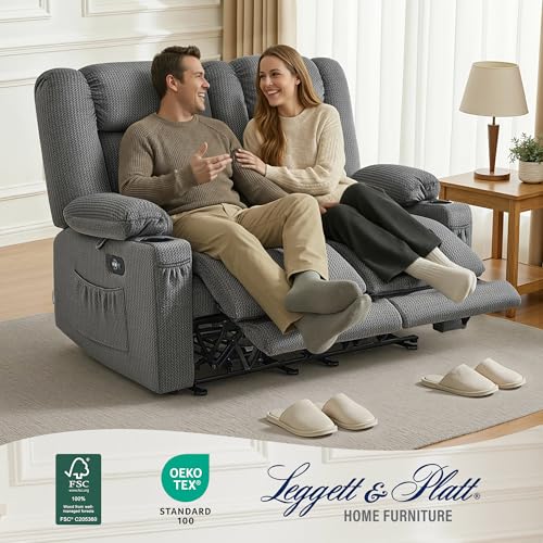 MCombo 56 in Reclining Loveseat Recliner with Heat & Massage PR648 (Grey) | 155° Zero Gravity, Dual Charging Ports, Cup Holders, FSC & OEKO Certified - color: Grey, size: Loveseat Recliner with Zero Gravity