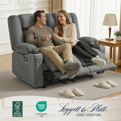MCombo 56 in Reclining Loveseat Recliner with Heat & Massage PR648 (Grey) | 155° Zero Gravity, Dual Charging Ports, Cup Holders, FSC & OEKO Certified - color: Grey, size: Loveseat Recliner with Zero Gravity