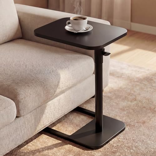 YUHFERA Couch Table, 360° Swivel Adjustable TV Tray for Small Spaces, Black | Height-adjustable sofa side table slides under seating for eating, reading, laptop work, and everyday essentials - color: Black